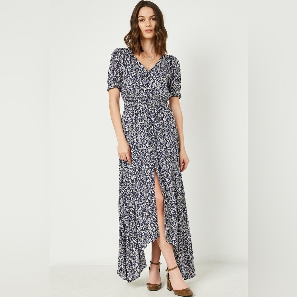 Hayden Navy Floral Maxi Dress with Cream Accents - Picture 2 of 15